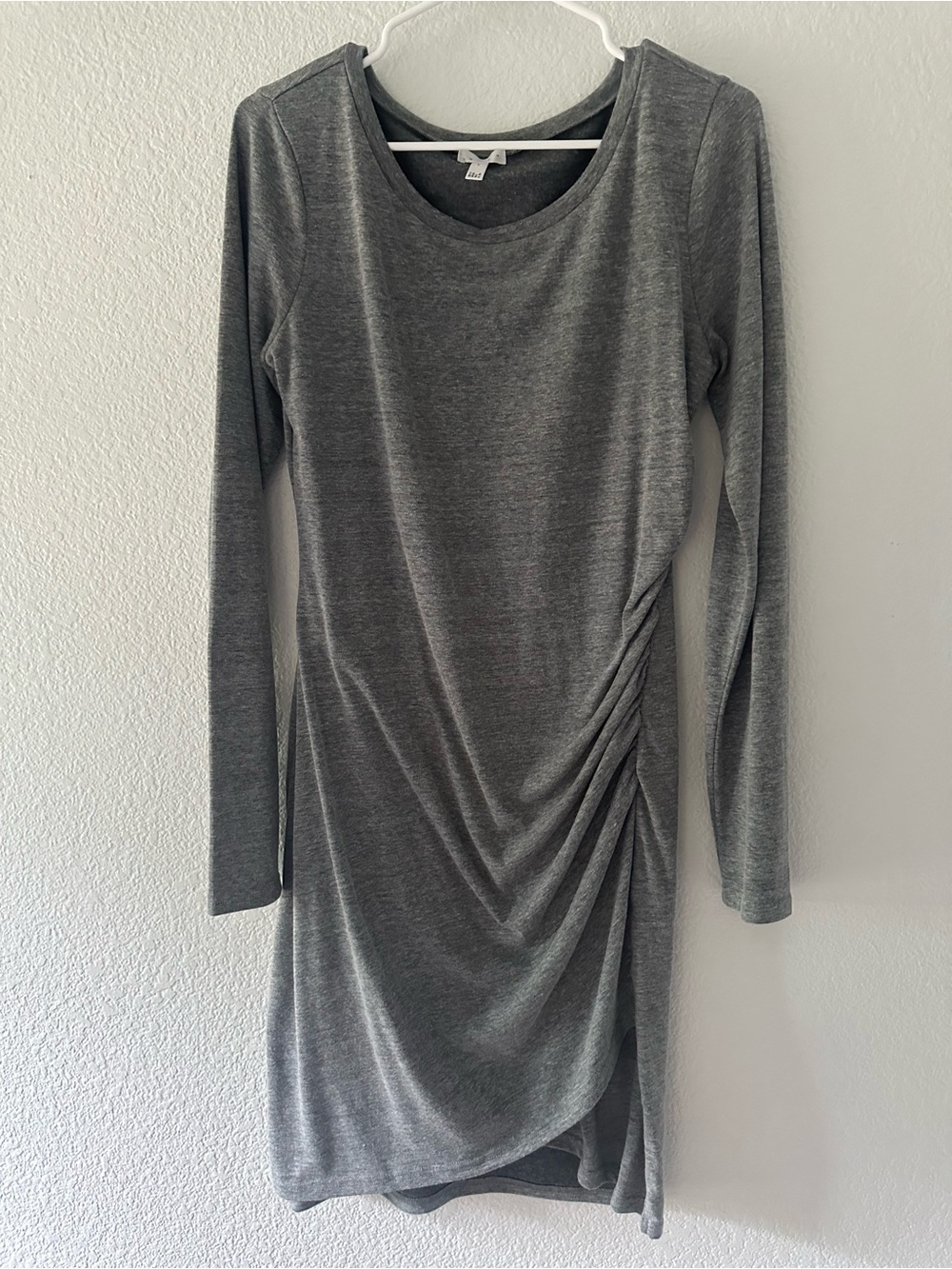 Leith Gray Long-Sleeve Ruched Side Dress